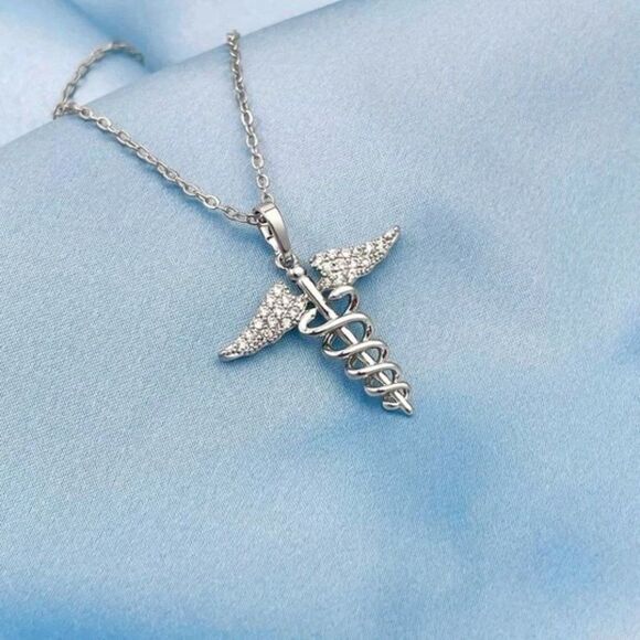 Sparkling Caduceus Necklace - Picture 1 of 3